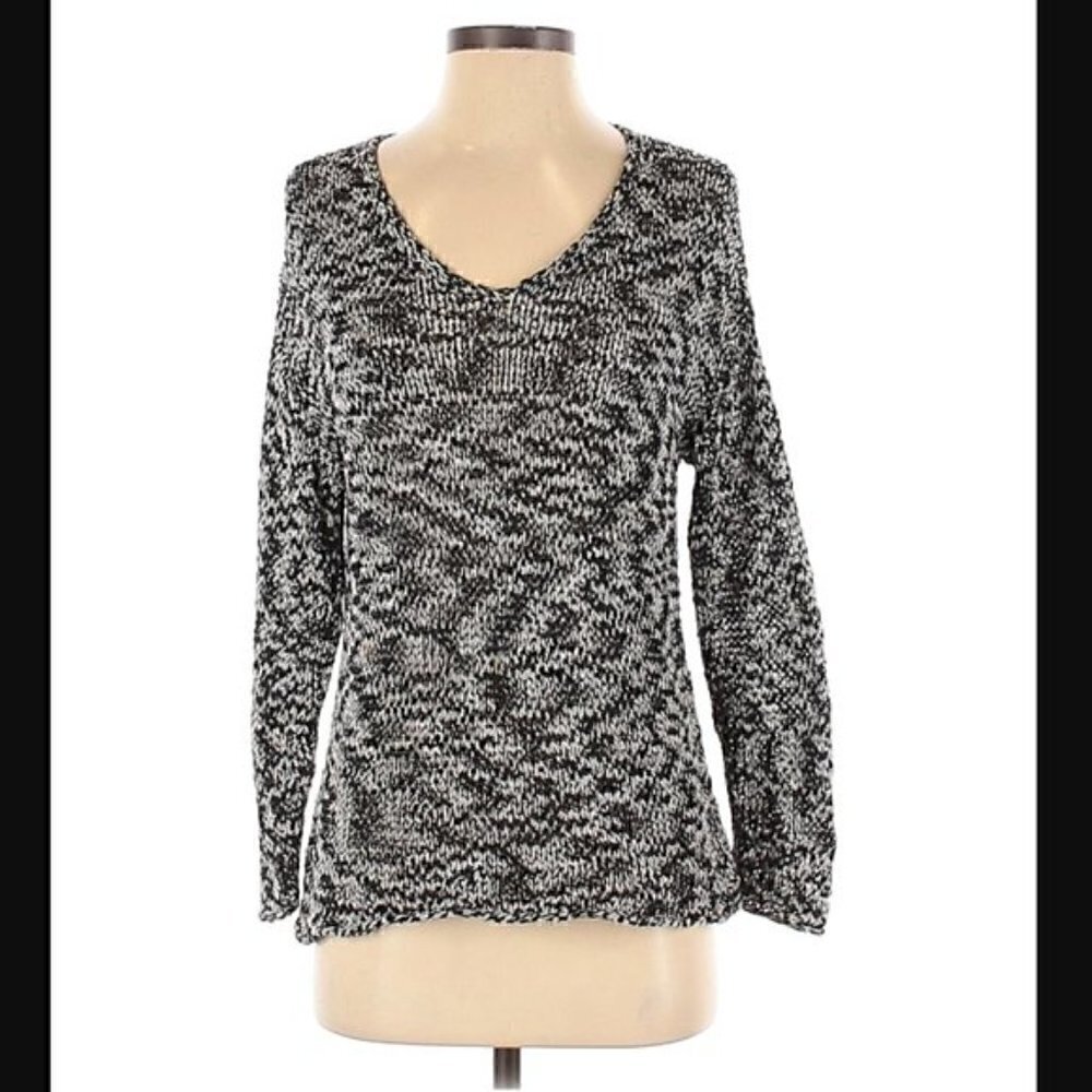 Eileen Fisher Sweater XS Slouchy Open Weave Sustainable Fabric Beach Black White